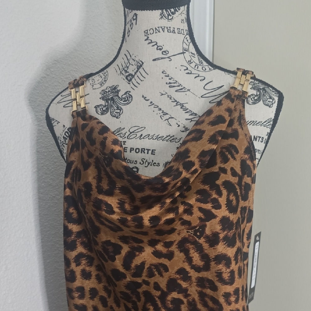 Nicole Miller Leopard Print Satin Cowl Neck Women's Top (NWT)(S)🖤🐆🖤 - Picture 2 of 8